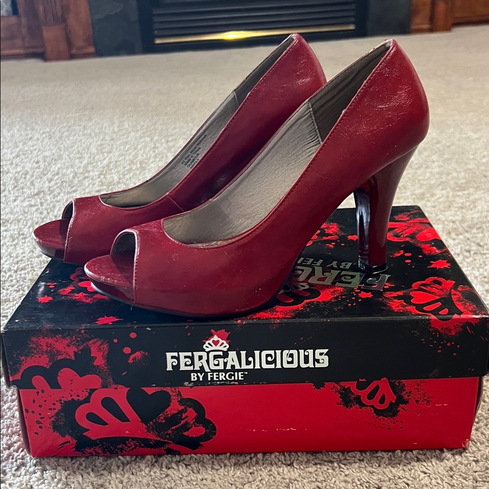 Fergalicious Lipstick Red Peep Toe Heels